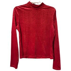 Red Croc Embossed Velvet Mock Neck Long Sleeve Top Women’s XL Stretchy